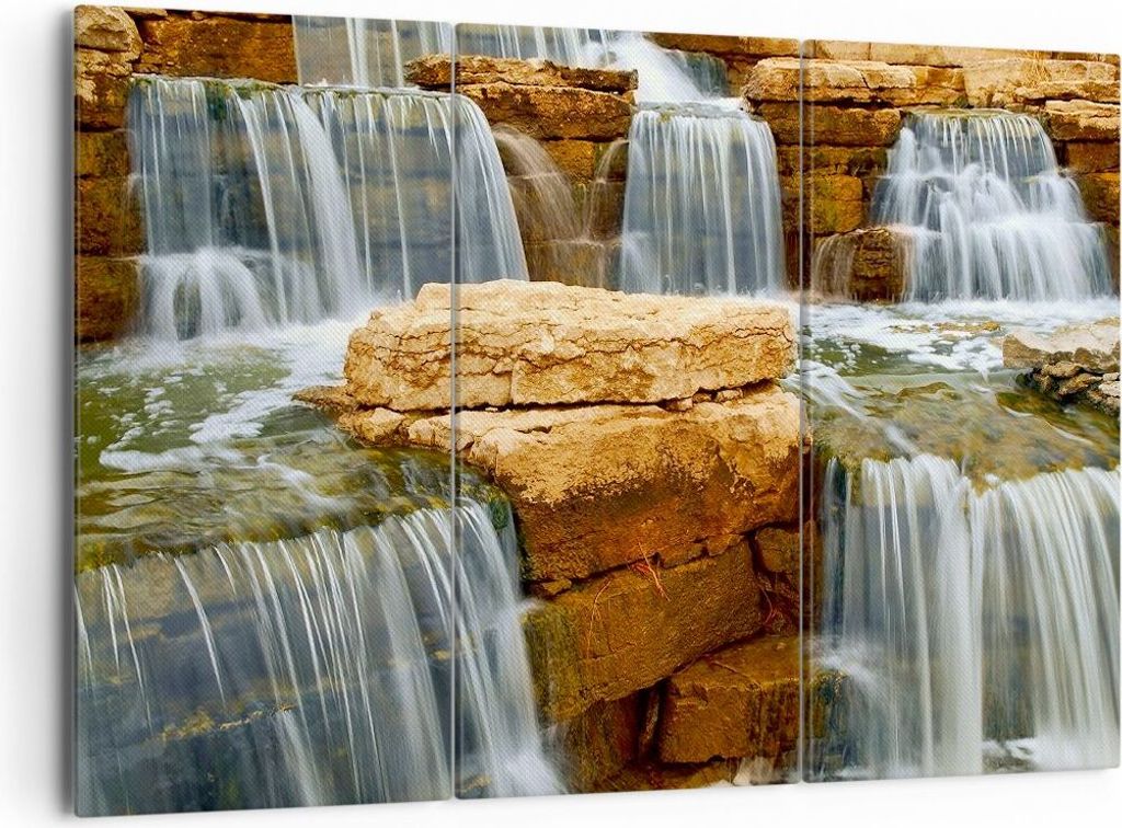 Bild auf Leinwand - Leinwandbild - Wasserfall Steine Wasser - 165x110cm - Wand Bild - Wanddeko - Leinwanddruck - Bilder - Kunstdruck - Wanddekorati...