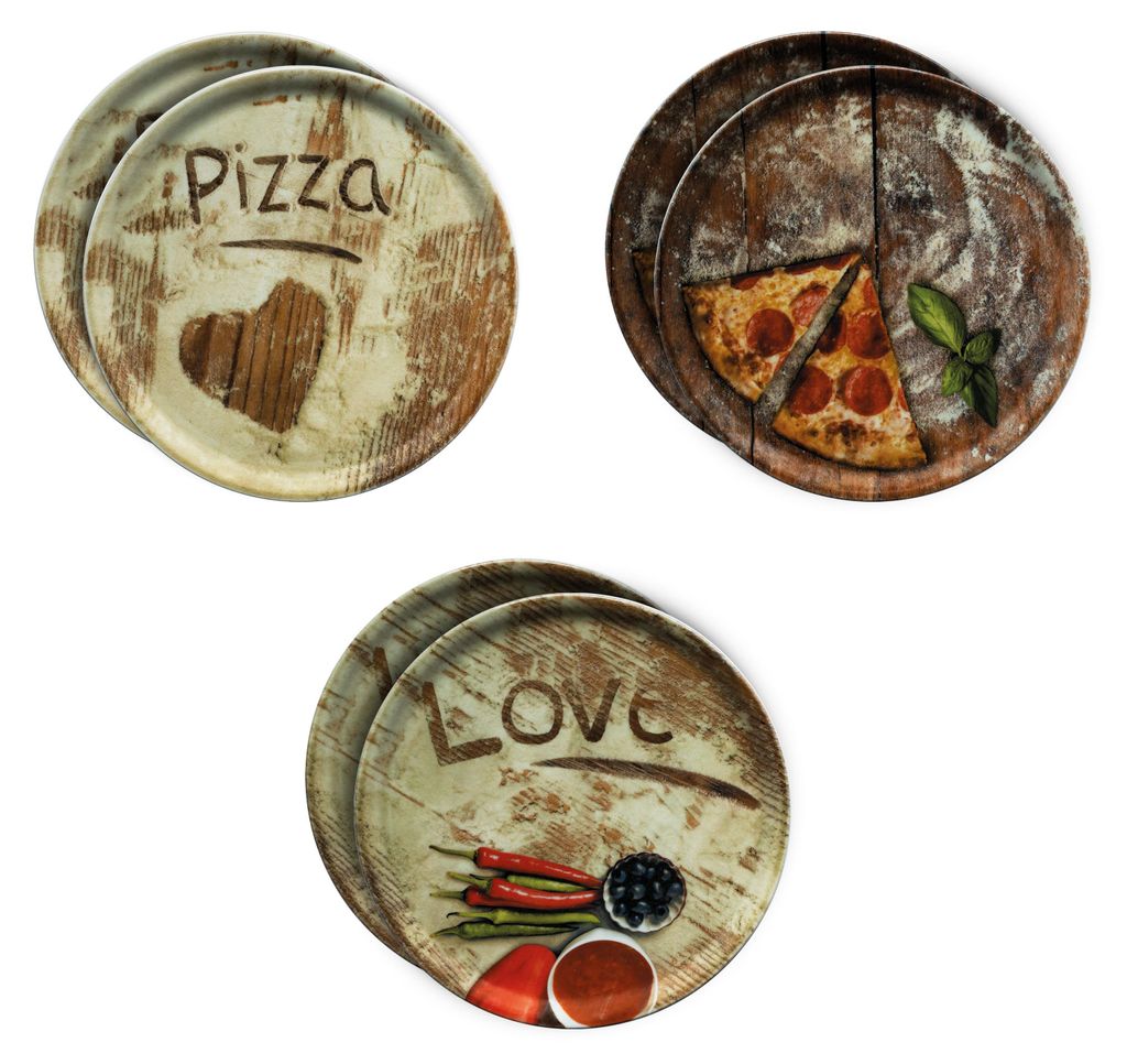 set di 6 piatti da pizza Olive, salame e pizza preferita Ø Immagine del prodotto 