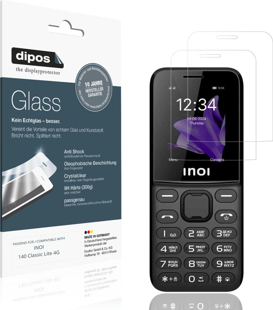2x Schutzfolie für INOI 140 Classic Lite 4G - Anti-Shock 9H Folie dipos Glass Kunststoffglas