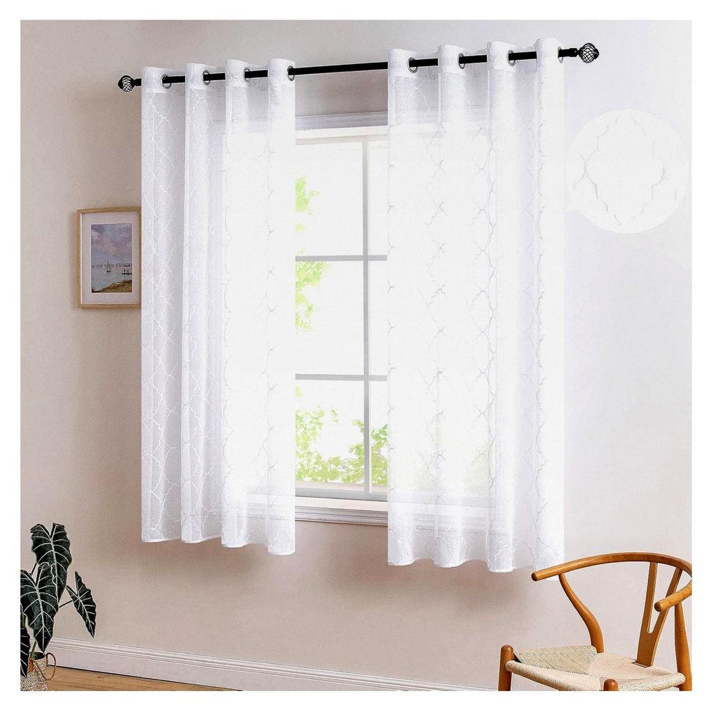 Kurze Voile Vorhänge Boho mit Ösen, transparente Gardinen für das Wohnzimmer, Fensterschal, lichtdurchlässig, Dekoschal für das Schlafzimmer, ...