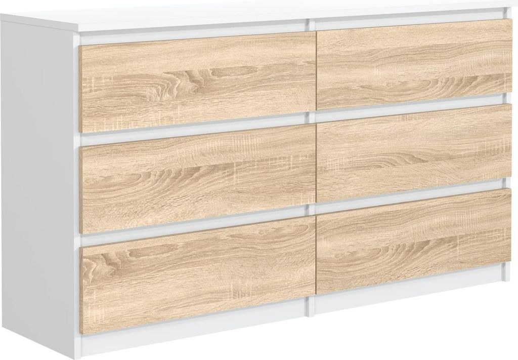Mobelsta Kommode, Schrank mit Schubladen, Modernes Sideboard, Schubladenschrank, Kommodenschrank, Weiß & Sonoma 120x78,5x39 cm