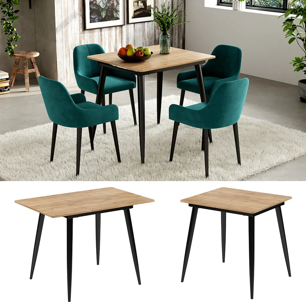 Table à manger extensible 80x70 cm Vicco Beaver décor Chêne et Noir