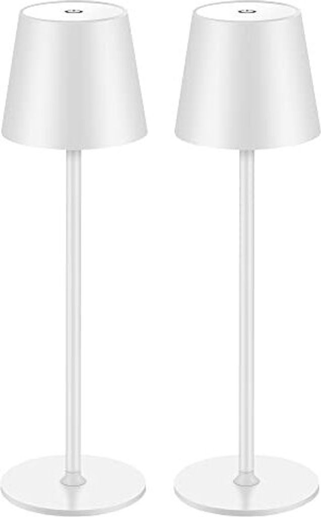 2 Stück LED Dimmbare Akku Tischlampe Kabellose, Wiederaufladbar Warme Lichtfarbe 3000K Tischleuchte Für Innen und Aussen mit USB-C, Aluminium, IP54