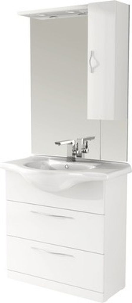 Badmöbel-Set Baden Haus Bahia BxHxT 86 x 190 x 50 cm Frontfarbe weiß hochglanz mit Waschtisch Keramik weiß und Waschtisc