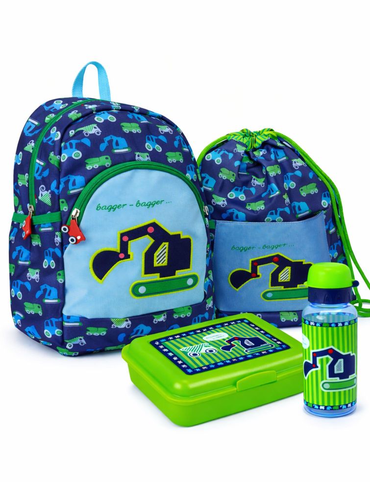 Kinder Rucksack Set 4-teilig Die Spiegelburg BAGGER für Kinder ab 2 Jahren