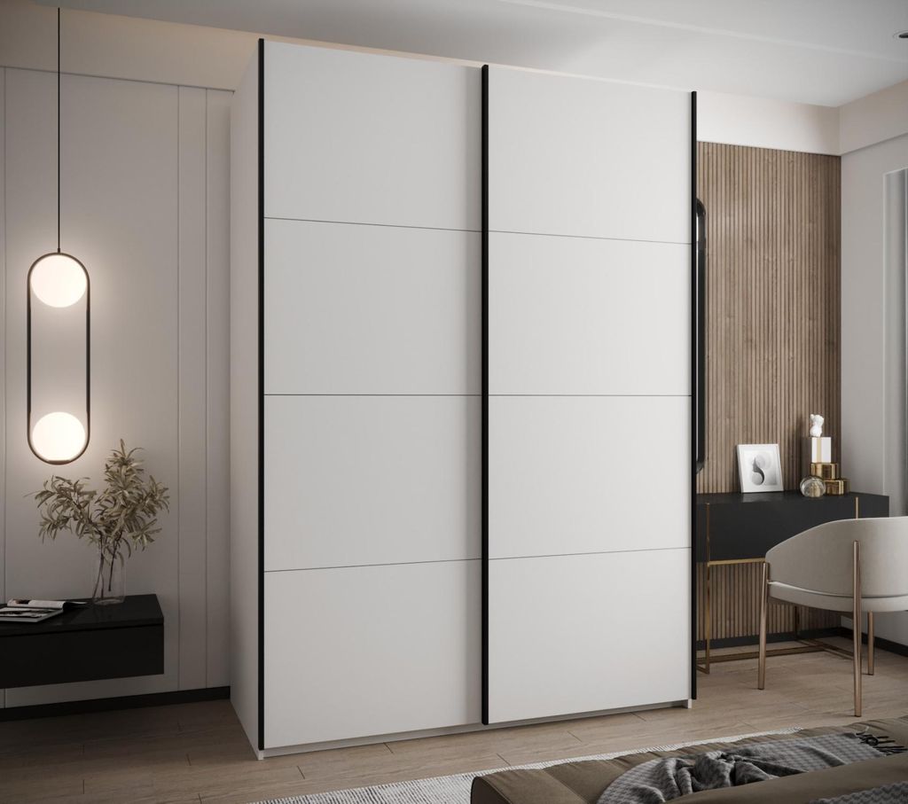 Zweitüriger Kleiderschrank SAMARA 1 - 170 cm, weiß/schwarz