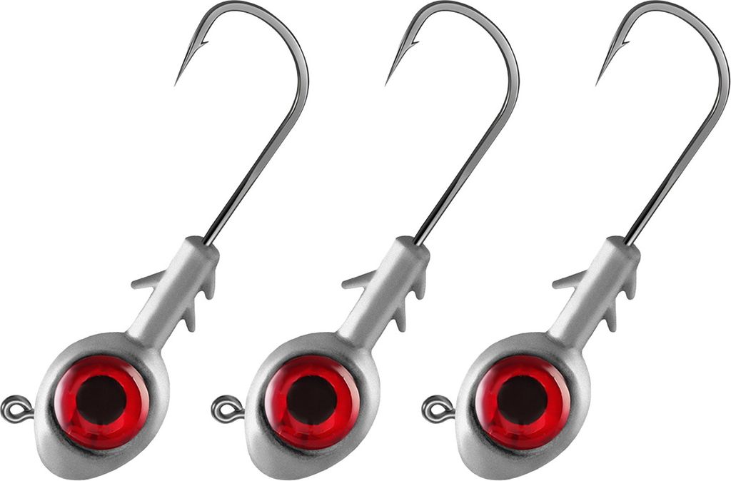 3 Stück 7/10G 3D-Augen Angelhaken, robustes Metall, unlackiert, mit Widerhaken, runder Kopf, Angelhaken für Süßwasser und Salzwasser