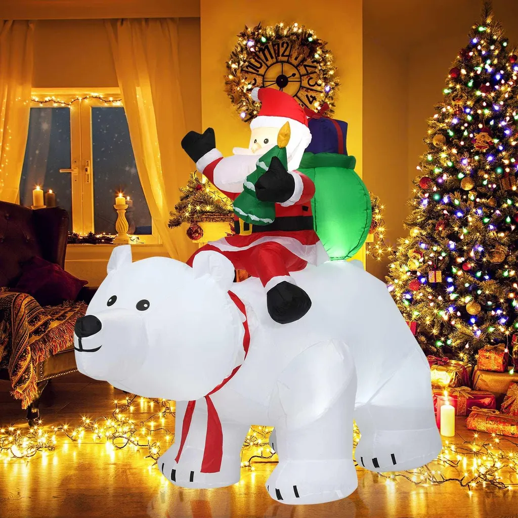 Ours Noël Gonflable Lumineux 200cm, Polyester Résistant aux Intempéries - 2