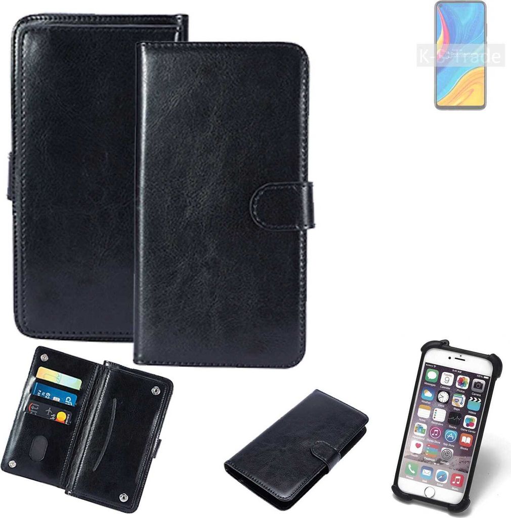 K-S-Trade 360° Hülle kompatibel mit Huawei Enjoy 10 schwarz Kunstleder Case BookCase WalletCase Kunstlederederhülle Handyhülle, Rundumschutz