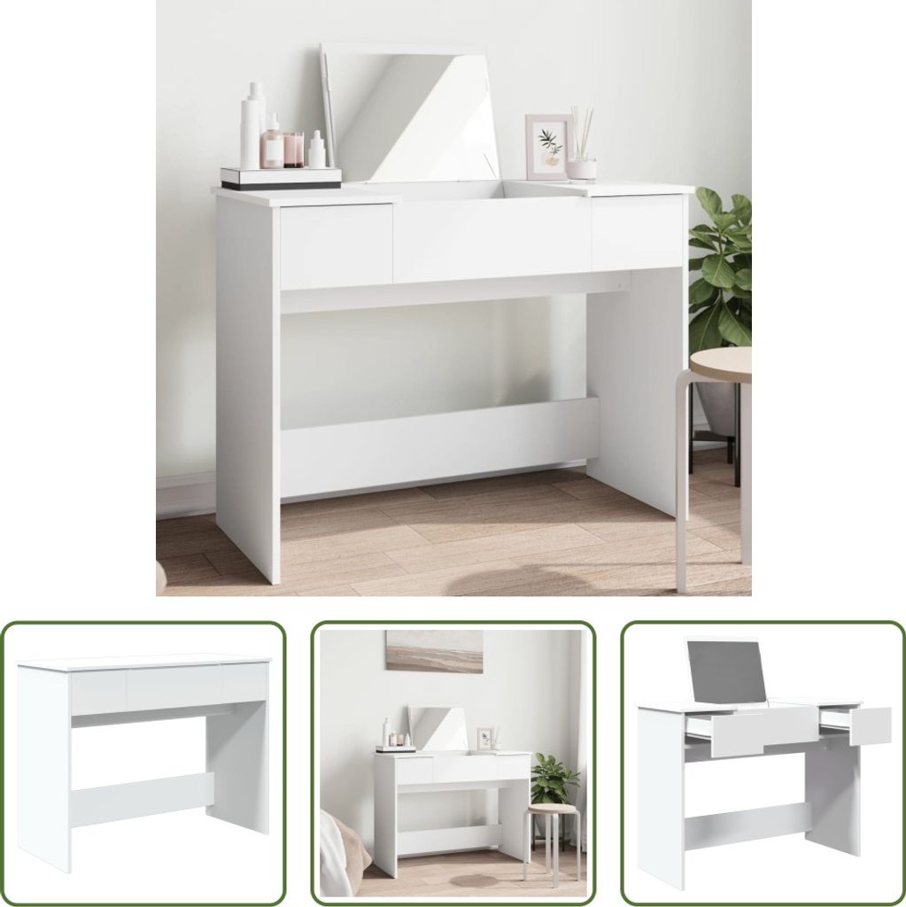 The Living Store Schminktisch mit Spiegel Weiß 100x45x76 cm