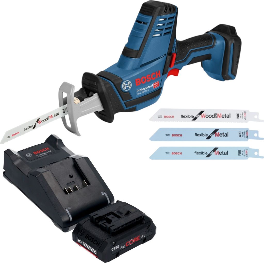 Bosch GSA 18V-LI C Professional Akku Reciprosäge Säbelsäge 18 V + 1x ProCORE Akku 4,0 Ah + Ladegerät