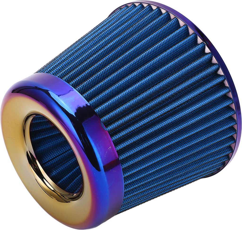 Auto-Ansaugluftfilter, 3 Zoll/76 mm, leistungsstarker, waschbarer, wiederverwendbarer Kegel, universelles Zubehör, Blau