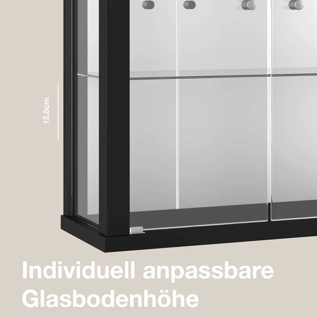 K-Möbel Vitrine Suspendue Noire 80x60cm avec Miroir et Éclairage LED - 16