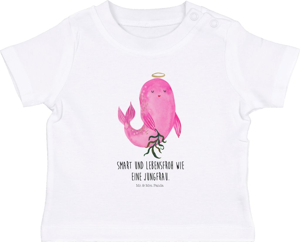 Mr. & Mrs. Panda T-Shirt Sternzeichen Jungfrau 0. - 6. Monat - Weiß - Geschenk, Meerjungfrau, Geburtstag September, Babyshirt, Baby Kurzarmshirt, ...