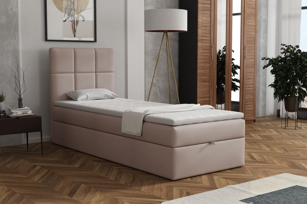 MR GROUP Boxspringbett GRAZ 70 x 200 cm Kinderbett, Jugendbett, Einzelbetten, Bett mit Stauraum, Polsterbett Matratze Topper H3 Schlafzimmer, beige