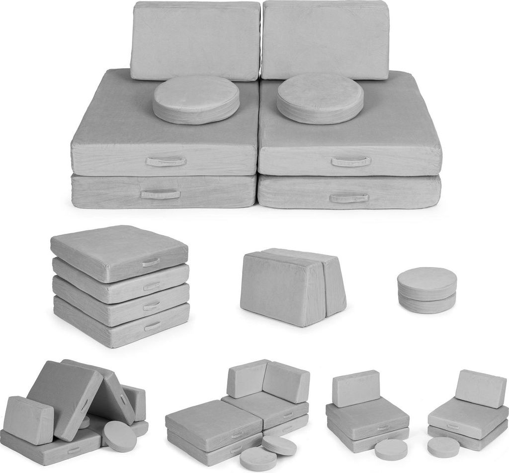 Großes faltbares modulares Sofa für Kinder zum Selbermachen, 8 weiche Kissen - grau ECOTOYS