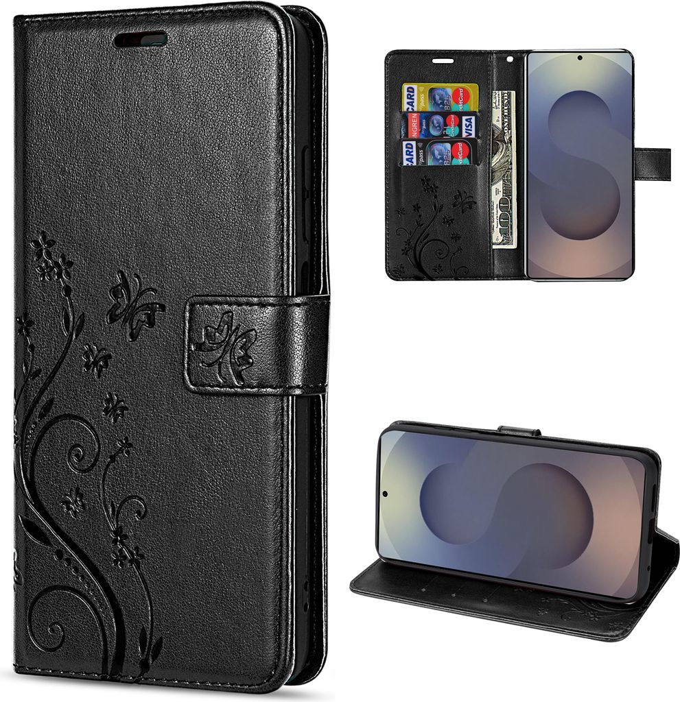 Hülle für Samsung Galaxy S25 Ultra Handyhülle Handy Tasche Wallet Case Flip Cover in Schwarz