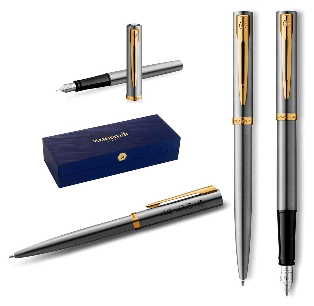 Kugelschreiber- und Füllfederhalter-Set mit Gravur – Personalisierter Füller – Elegantes Schreibset für Männer und Frauen – Blaue Tinte