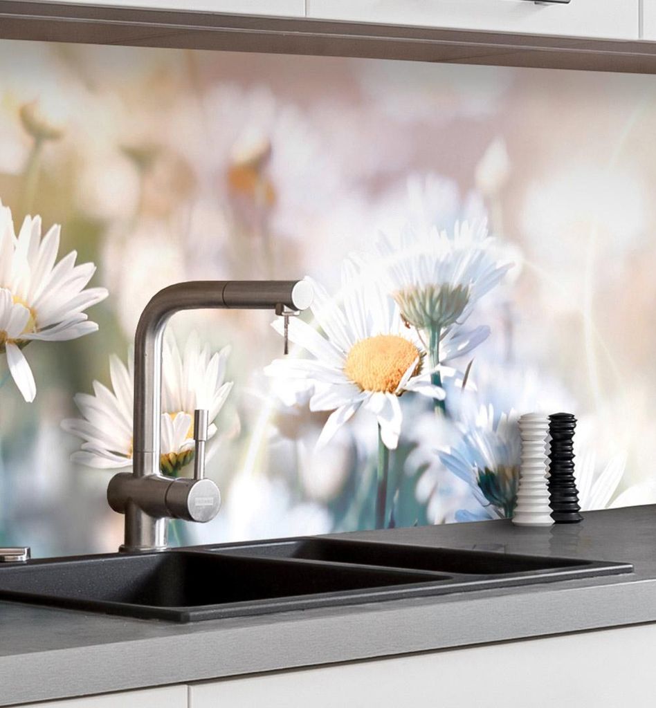 Küchenrückwand selbstklebend Blumen Margeriten Spritzschutz Folie 60 x 60cm Folie 0,2mm