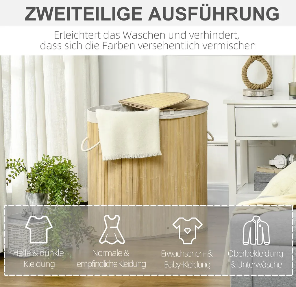 Panier à linge pour organiser et ranger le linge avec 2 compartiments