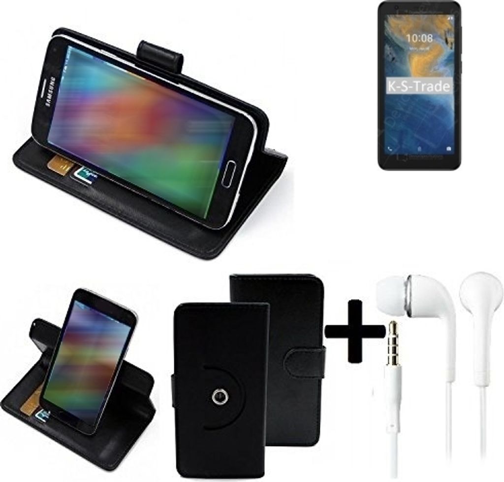 K-S-Trade Handy Hülle Schutz Hülle + Kopfhörer kompatibel mit ZTE Blade A31 Lite Handyhülle Flipcase Smartphone Cover Handy Schutz Tasche