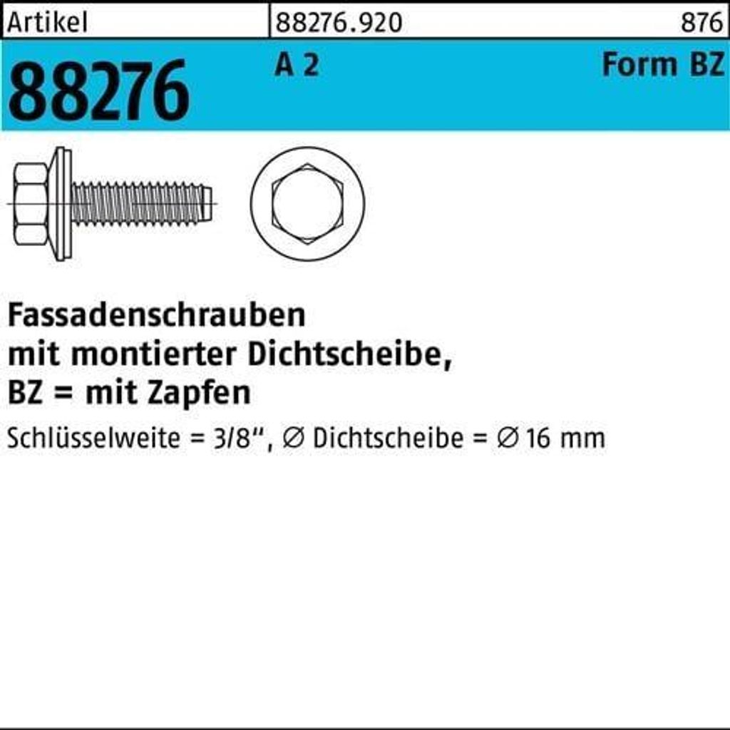 Reyher Fassadenschrauben BZ 6,3x64 Neoprenscheibe 16 A2 (200 Stück)