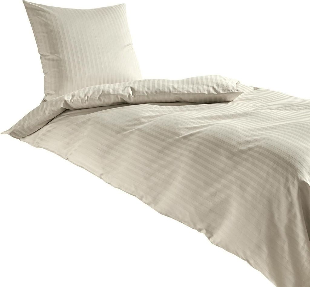 Traumschlaf Mako-Satin Bettwäsche Stripe 140x200 cm + 70x90 cm beige
