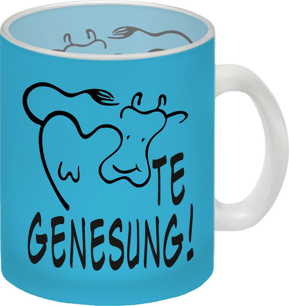 KUHte Genesung Glas Tasse mit Kuh Motiv in blau