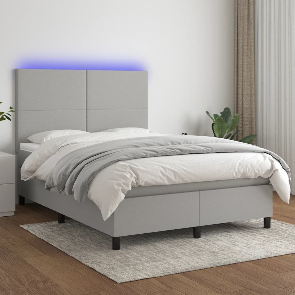 Maison Exclusive - Boxspringbett mit Matratze & LED Hellgrau 140x190 cm Stoff