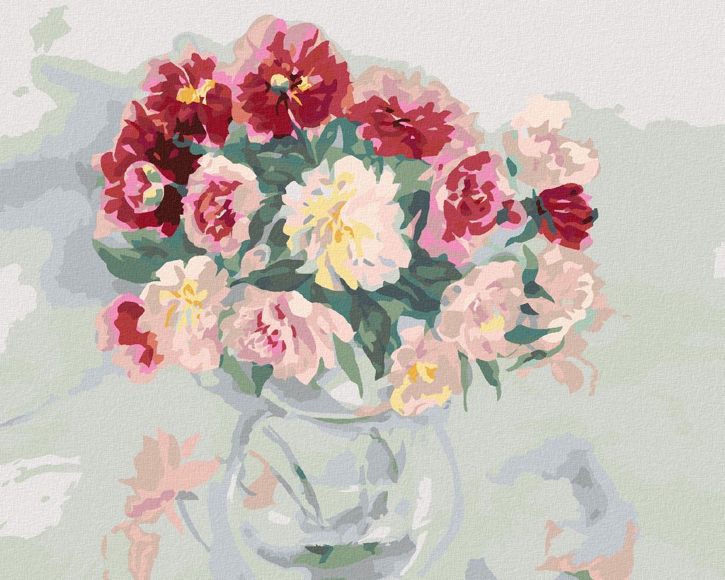 Zuty - Malen nach Zahlen - BUNTE PFINGSTROSEN IN EINER VASE, 40x50 cm, ohne Keilrahmen