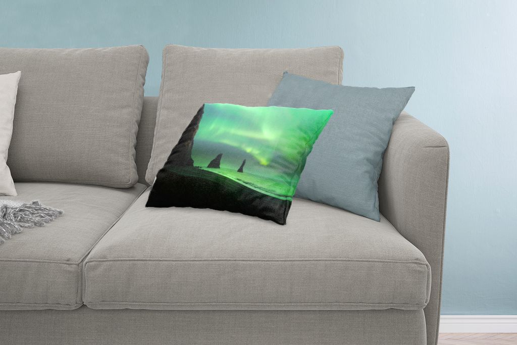 MuchoWow Zierkissen Sofakissen Wohnzimmer Dekokissen 60x40 cm Nordlichter - Meer - Island - Kopfkissen - Polster mit Foto