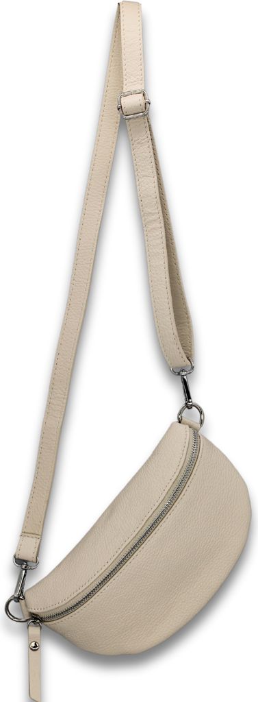 Bauchtasche Damen Echtleder Umhängetasche mit Ledergurt, Beige