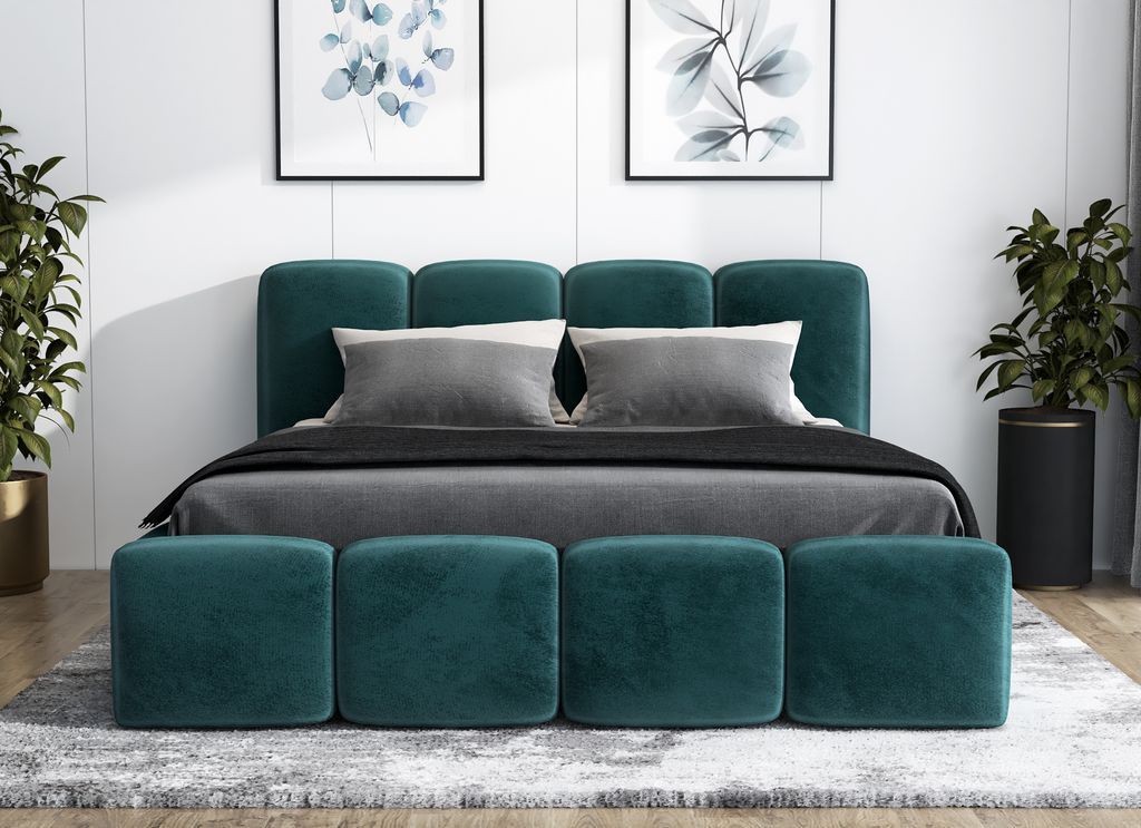 Polsterbett DONA -OM 120 x 200 mit Bettkasten. Farbe: Grün