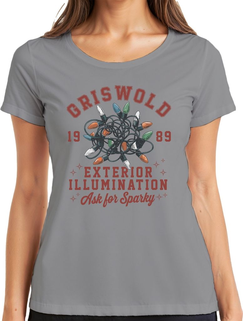 Griswold Exterior Illumination Lichterkette Rot - Weihnachten Christmas Xmas Damen T-Shirt, Grau, XXL