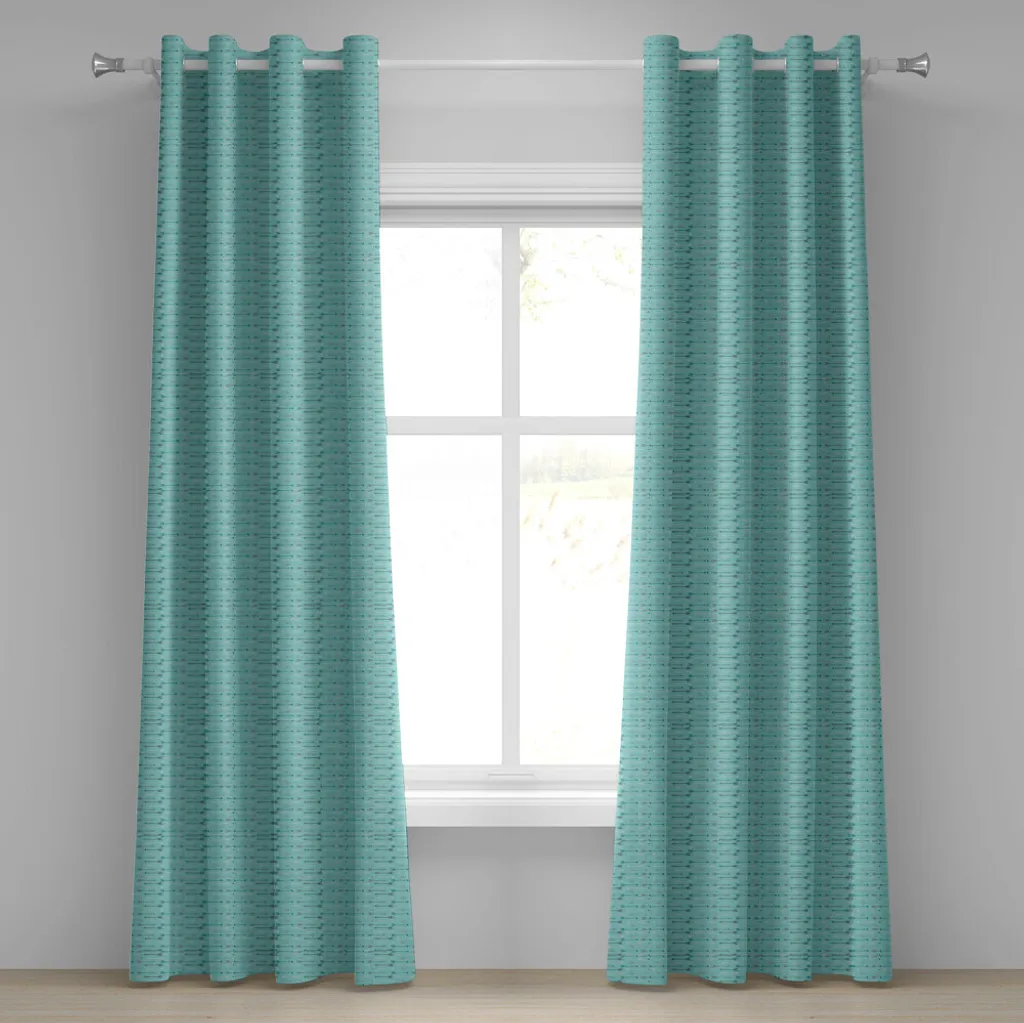ABAKUHAUS Rideau à œillets Turquoise motif amérindien 280 x 245 cm
