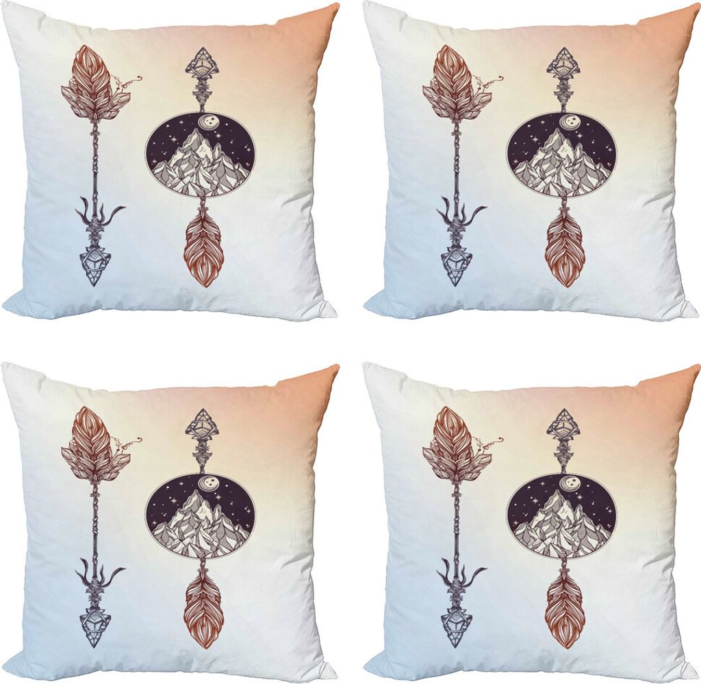 ABAKUHAUS Okkulte Kissenbezug Set (4 Stück), Boho Feder, Moderner Doppelseitiger Digitaldruck, 50 cm x 50 cm, Sepia Blau