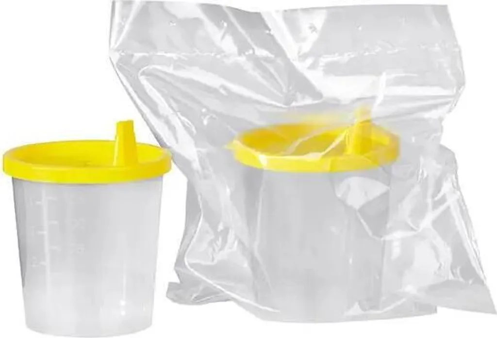 Pot de prélèvement 125ml pour analyse avec bec et couvercle jaune x150