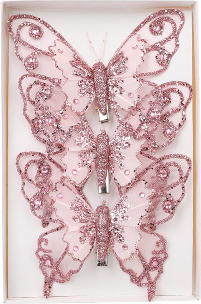 3 Stück glitzernde Pailletten, Schmetterlingsornament, künstlicher Schmetterling, Weihnachtsdekoration mit Clips für Weihnachtsbaum, Kranz, Feie...
