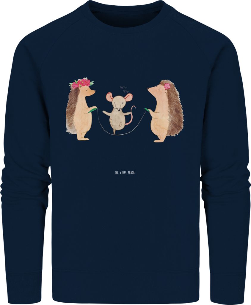 Mr. & Mrs. Panda Baumwoll Sweatshirt Igel Seilhüpfen Größe XS - French Navy - Geschenk, Fair Fashion Pullover, Kinder, Lustige Sprüche, Pulli, ...