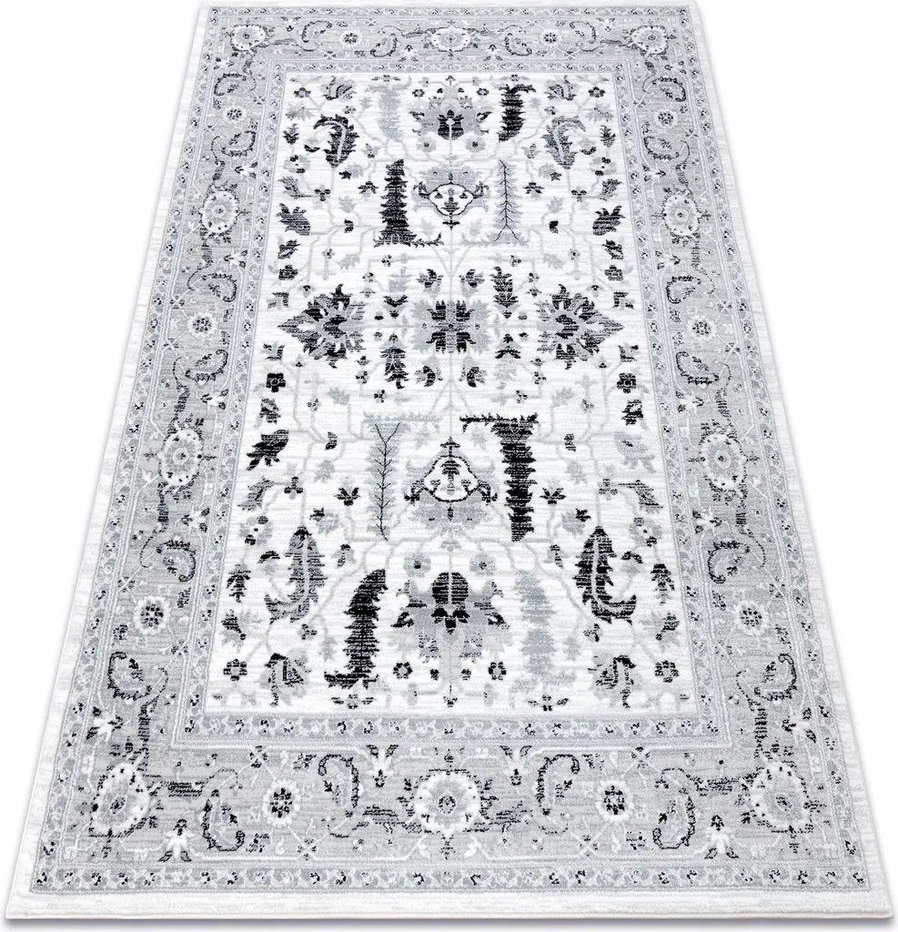 Tapis 160x220 cm gris fleurs W7039 : anti-tache et facile à nettoyer