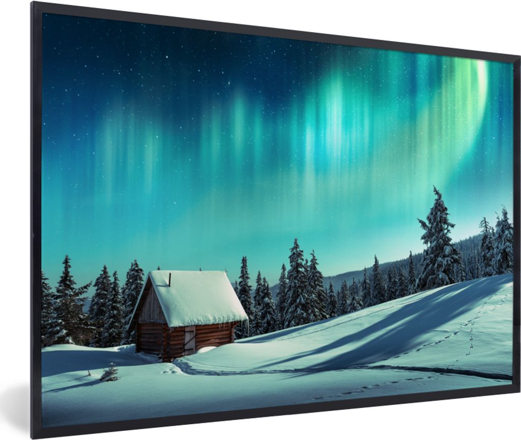 MuchoWow® MuchoWow® Gerahmtes Poster Nordlichter - Schnee - Produktbild 