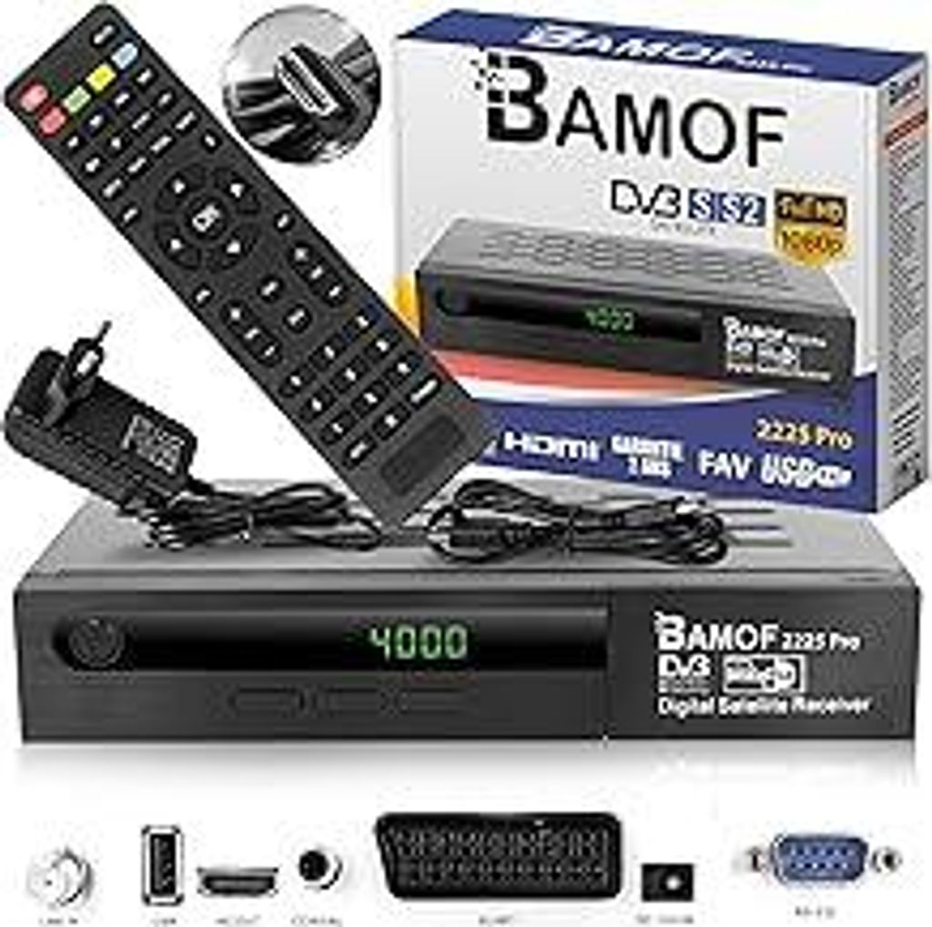 hd-line Bamof 2225 PRO Sat Receiver Digitaler Satelliten Receiver- (HDTV, DVB-S/DVB-S2, HDMI, SCART, 2X USB, Full HD 1080p) [Vorprogrammiert für A...