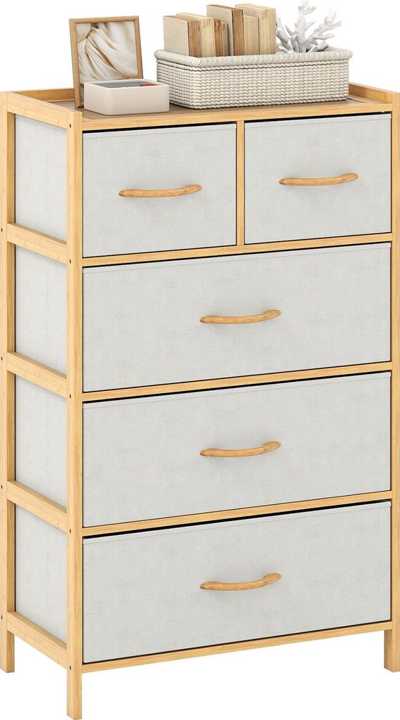 COSTWAY Kommode mit abnehmbaren Stoffschubladen & Bambusrahmen, Bambus Schubladenschrank Aufbewahrungsschrank Stoff, Kommodeschrank, 58 x 30 x 94 cm