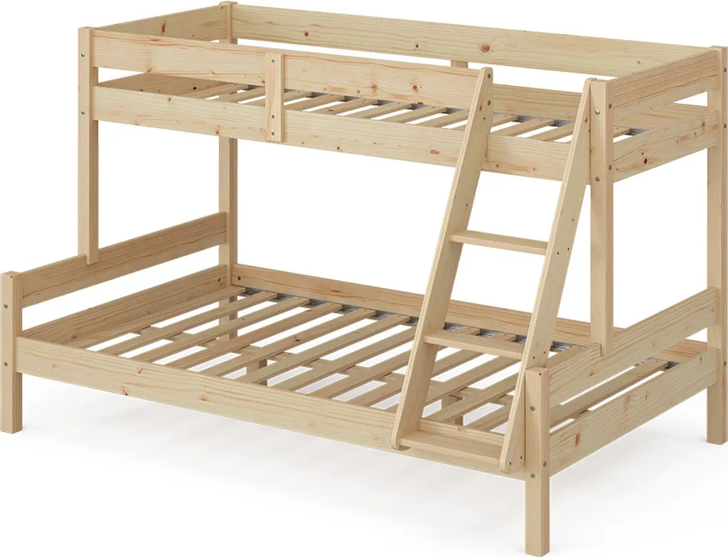 Lit superposé décalé en bois naturel pour enfant et ado 120x200 80x200