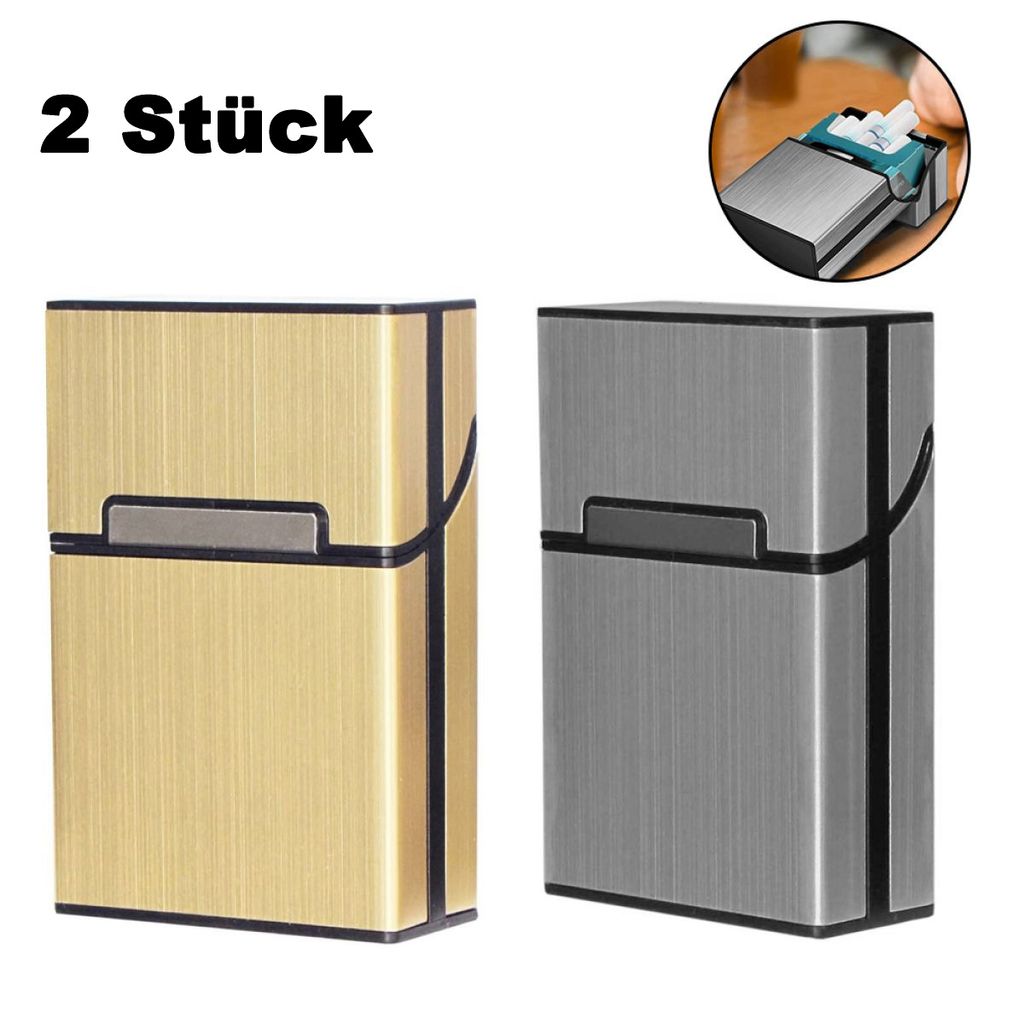 3 Stück Zigarettenbox Metall mit Magnetverschluss, Zigarettenetui aus Alu,  Verstärktem Kunststoffgehäuse & Einrast Funktion,grau
