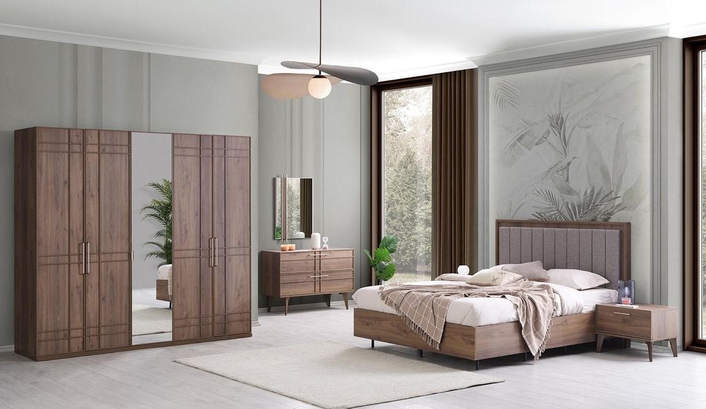 Komplette Schlafzimmermöbel Doppelbett Holz 6tlg Schlafzimmer Braun