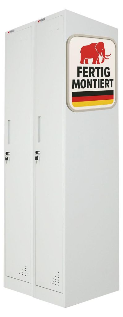 Mega Deal 2x Spind Schrank ELEPHANT Metall komplett montiert | 1 Abteil, abschließbar | HxBxT 180x30x50cm | mit Kleiderstange, 2 Fächern & 3 Klei...