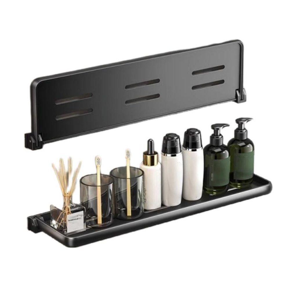 Klappbares Wandregal ohne Bohren – Aluminium Ablage, wasserfest, platzsparend, vielseitig, belastbar, doppelt, Schwarz, 50cm