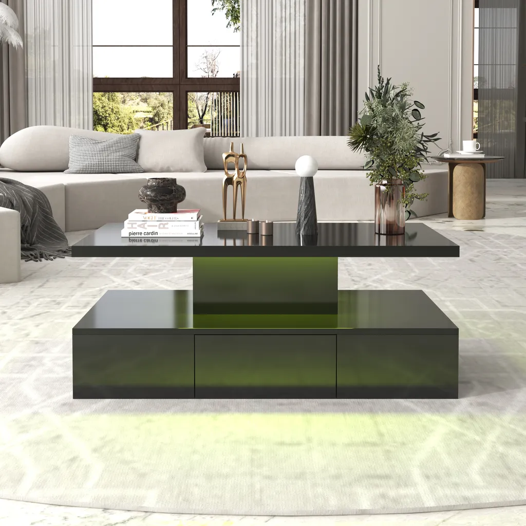 Table Basse Anti-Désordre à Double Plateau et Tiroirs Discrets okwish