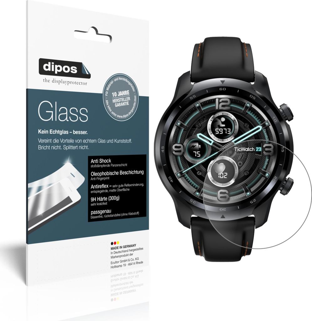 2x Schutzfolie für TicWatch Pro 3 GPS matt - Anti-Shock 9H Folie dipos Glass Kunststoffglas